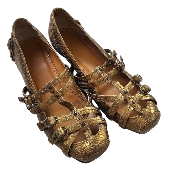 Frye Anna Crackled Leather Multi Strap Gold - Picture 1 of 13
